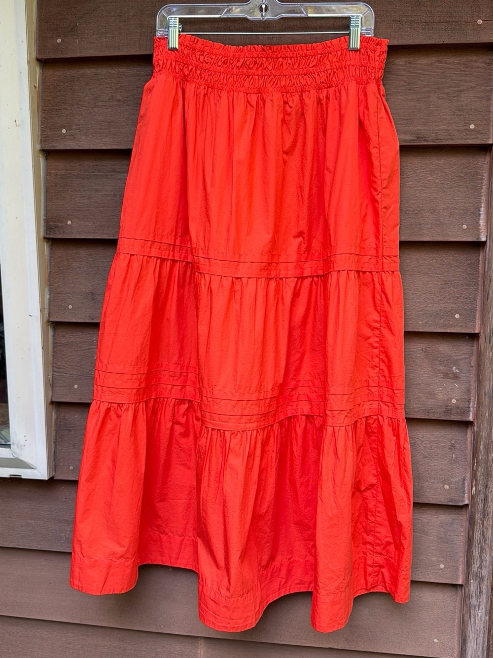 Quince Organic Cotton Tiered Maxi Skirt Vermillion Red L